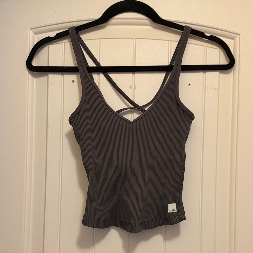 Vuori Dark Green Gray Ribbed Cross-Back Tank